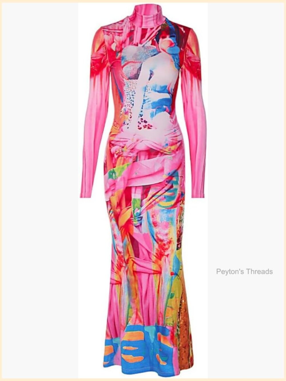 Unique 3D Print Bodycon Maxi Dress Long Sleeve Body-Shaping Party Clubwear